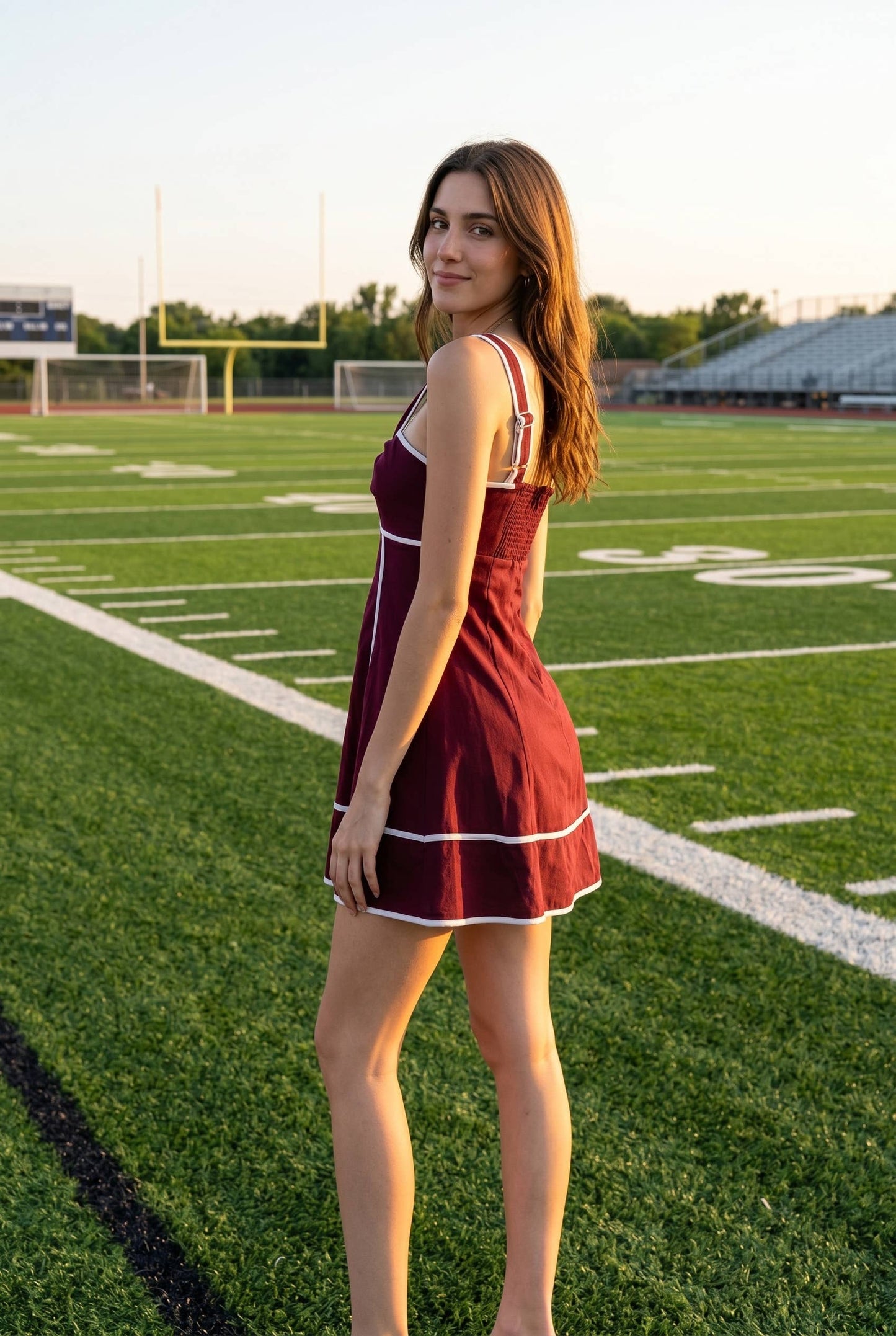 Linen contrast binding cutout mini criss-cross dress