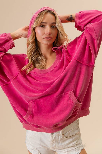 Washed French Terry Hoodie Top