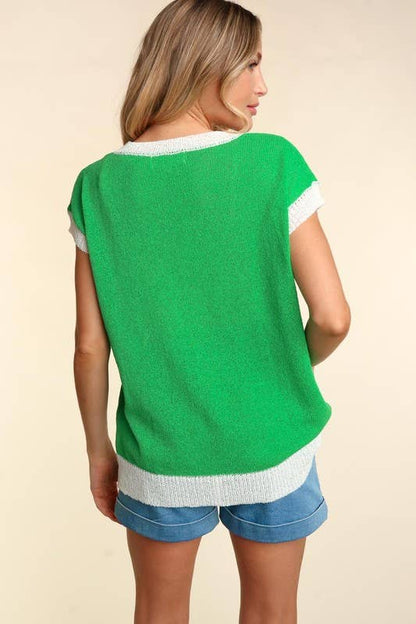 Dolman Clover Embroidery Sweater Knit Top