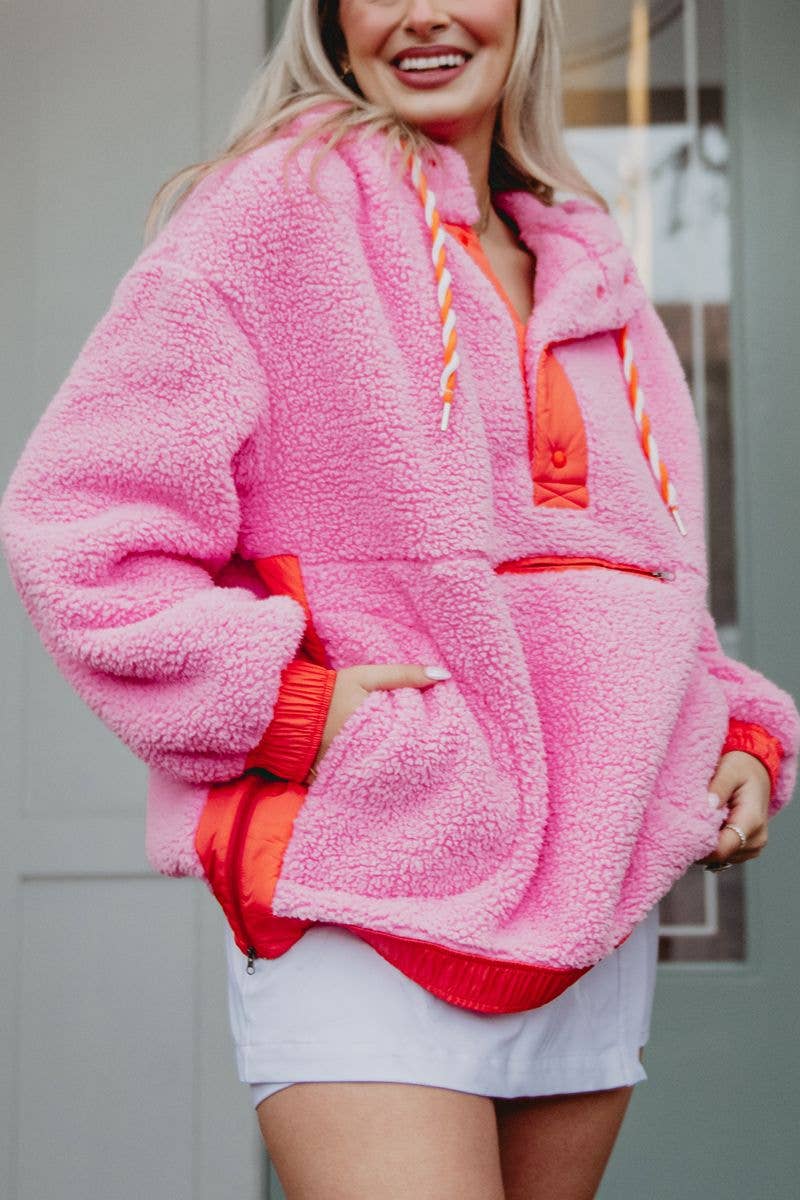 Pink Sherpa Pullover Hoodie