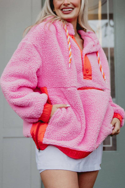 Pink Sherpa Pullover Hoodie