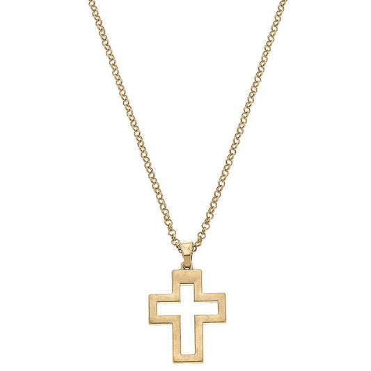 Charlotte Delicate Cross Pendant Necklace in Worn Gold