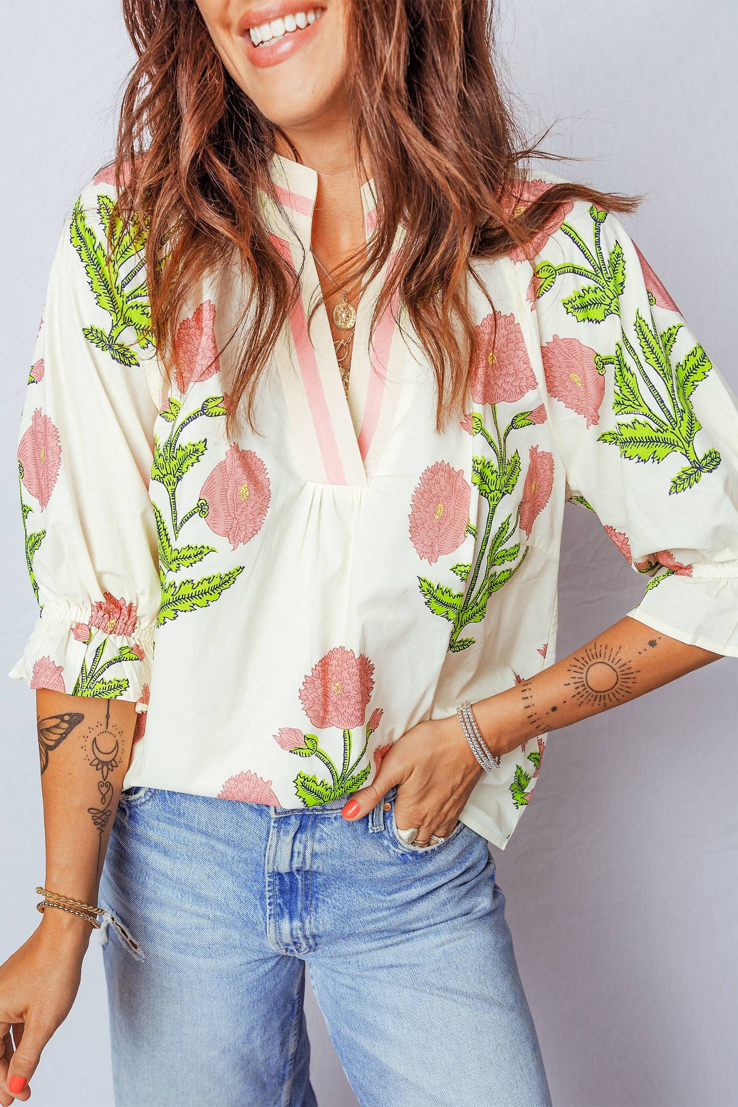 Floral V Neck Blouse