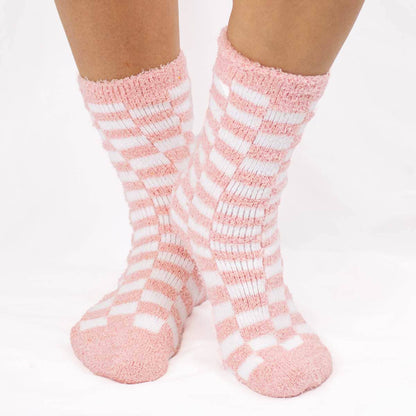 Women's Checkerboard Snuggle Socks Pink