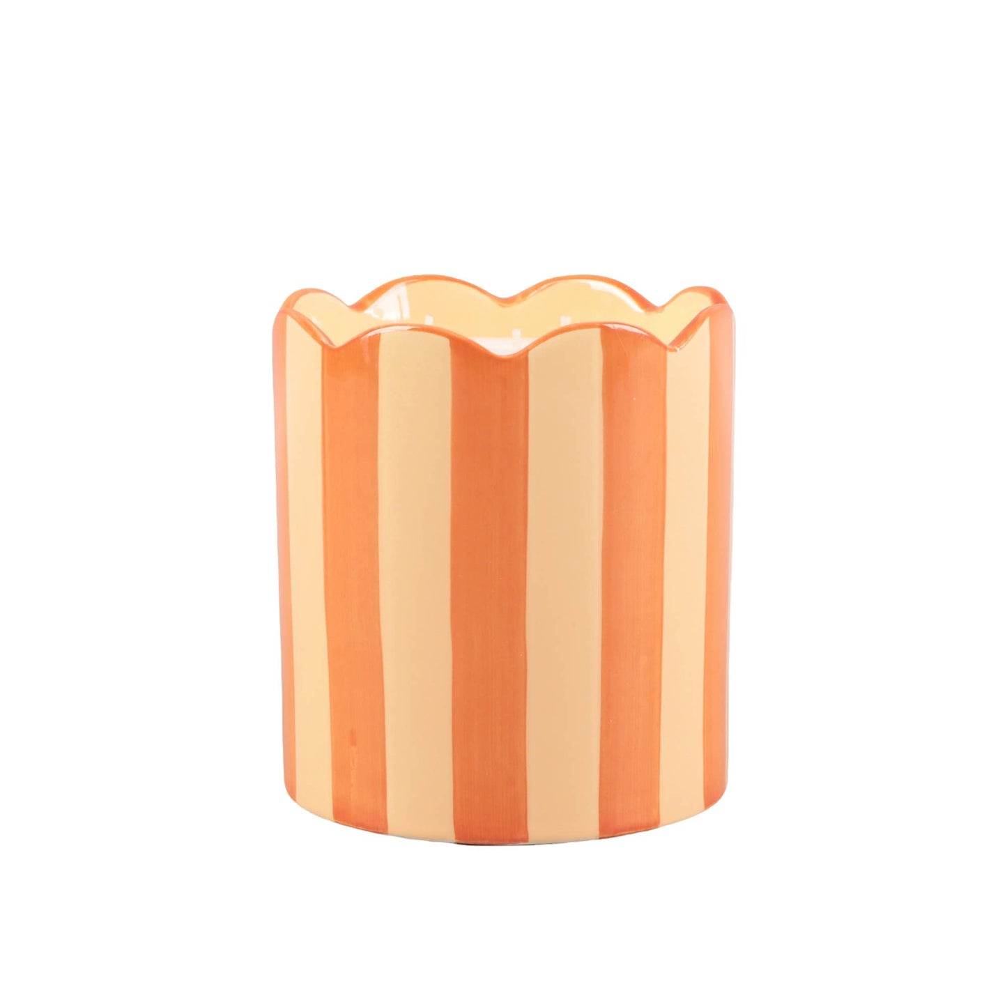15 oz Orange Scallop Stripe Glass Candle – Fresh Peaches