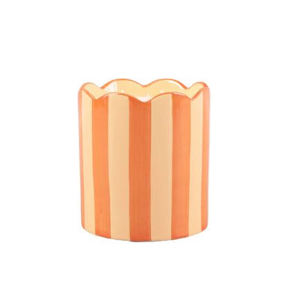15 oz Orange Scallop Stripe Glass Candle – Fresh Peaches