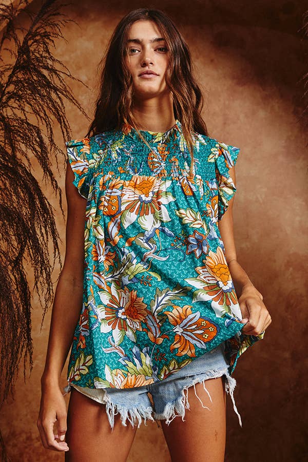 Ruffled Floral Print Top
