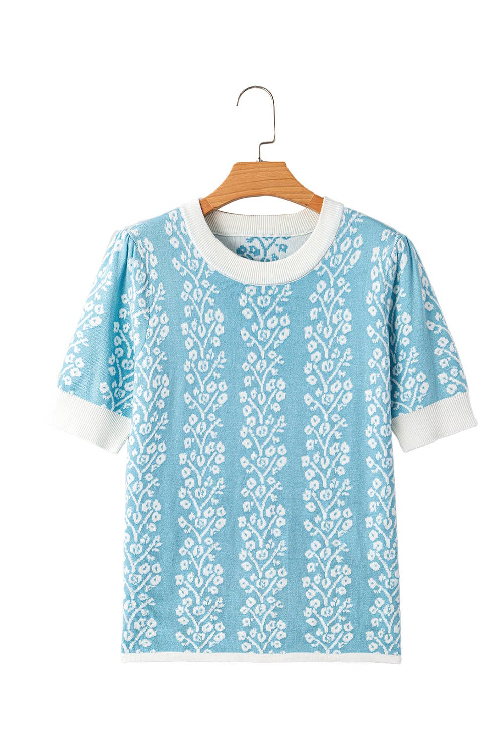 Floral Crewneck Short Sleeve Sweater
