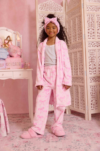 Fleece Striped Bow Printed Cozy Bathrobe