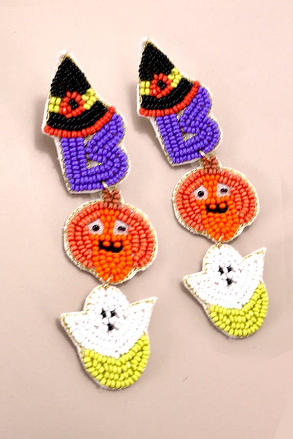 HALLOWEEN BOO GHOST PUMPKIN BEADED DROP EARRINGS