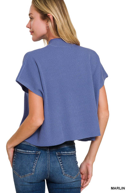 Viscose Mock Neck Short Sleeve Boxy Sweater
