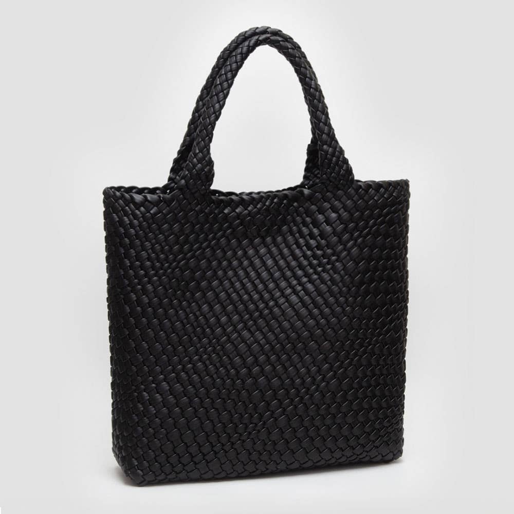 Faux Leather Braided Tote Bag w/Pouch