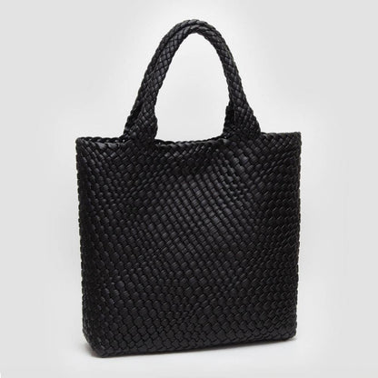 Faux Leather Braided Tote Bag w/Pouch