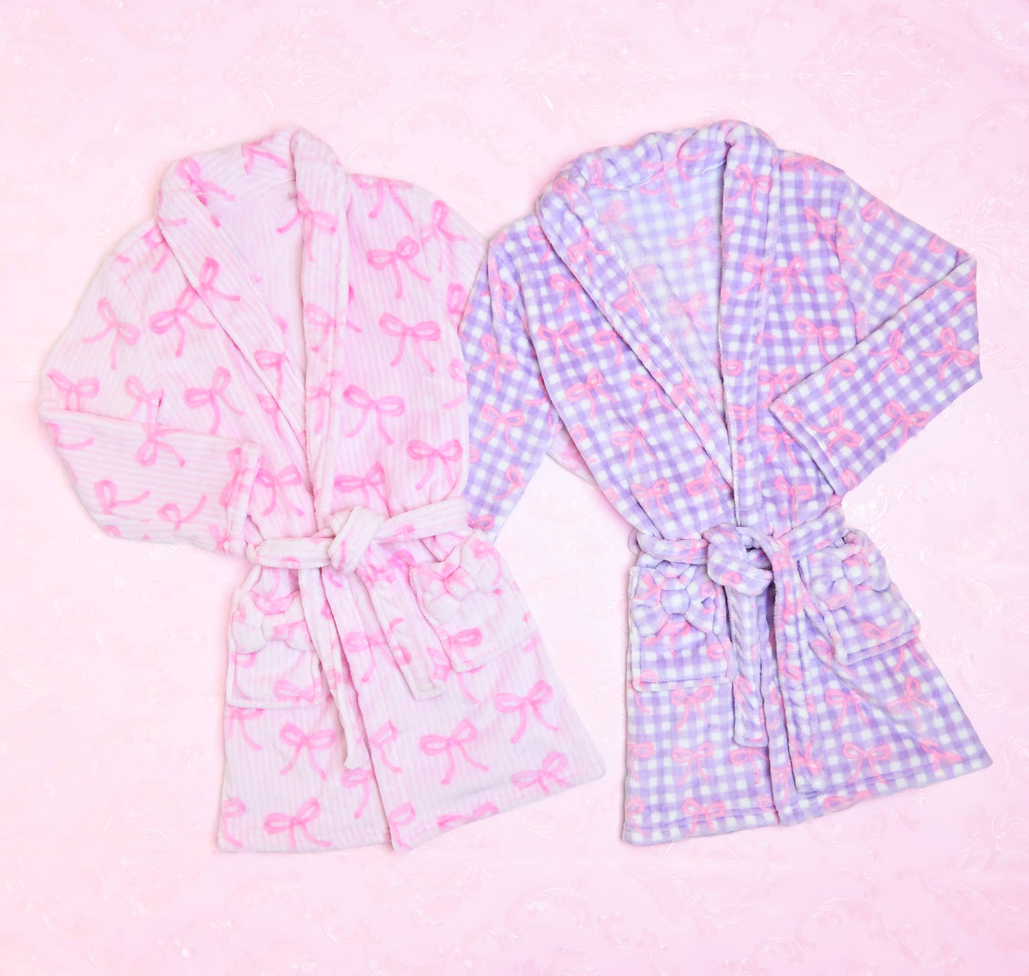Fleece Striped Bow Printed Cozy Bathrobe