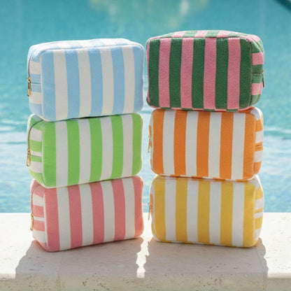 Striped Terry Cloth Cosmetic Pouch Bag