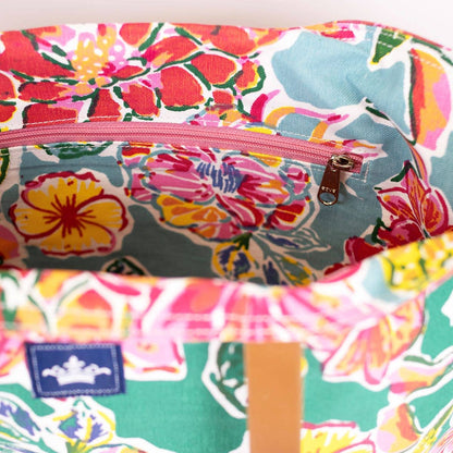 Royal Botanical Reversible Tote   Green/Blue/Multi   18x14x5