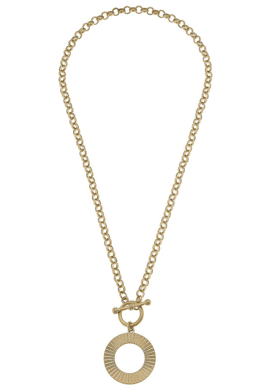 Sienna Fluted Metal Toggle Necklace in Worn Gold