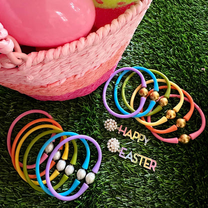 Happy Easter Pearl Cluster Enamel Earrings in Rainbow