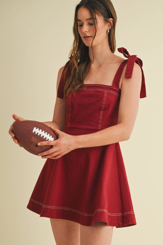 STRAP TIE FLOWY MINI DRESS