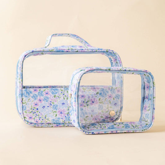 Clearly Chic Cosmetic Bag Set-Secret Garden Blue