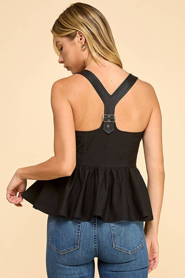 Gameday Buckle racer back babydoll halter top