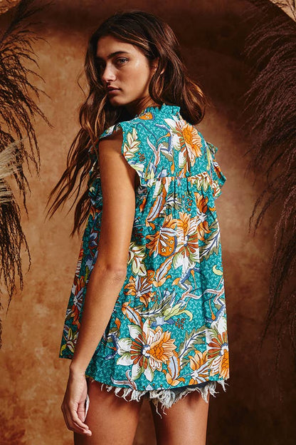 Ruffled Floral Print Top