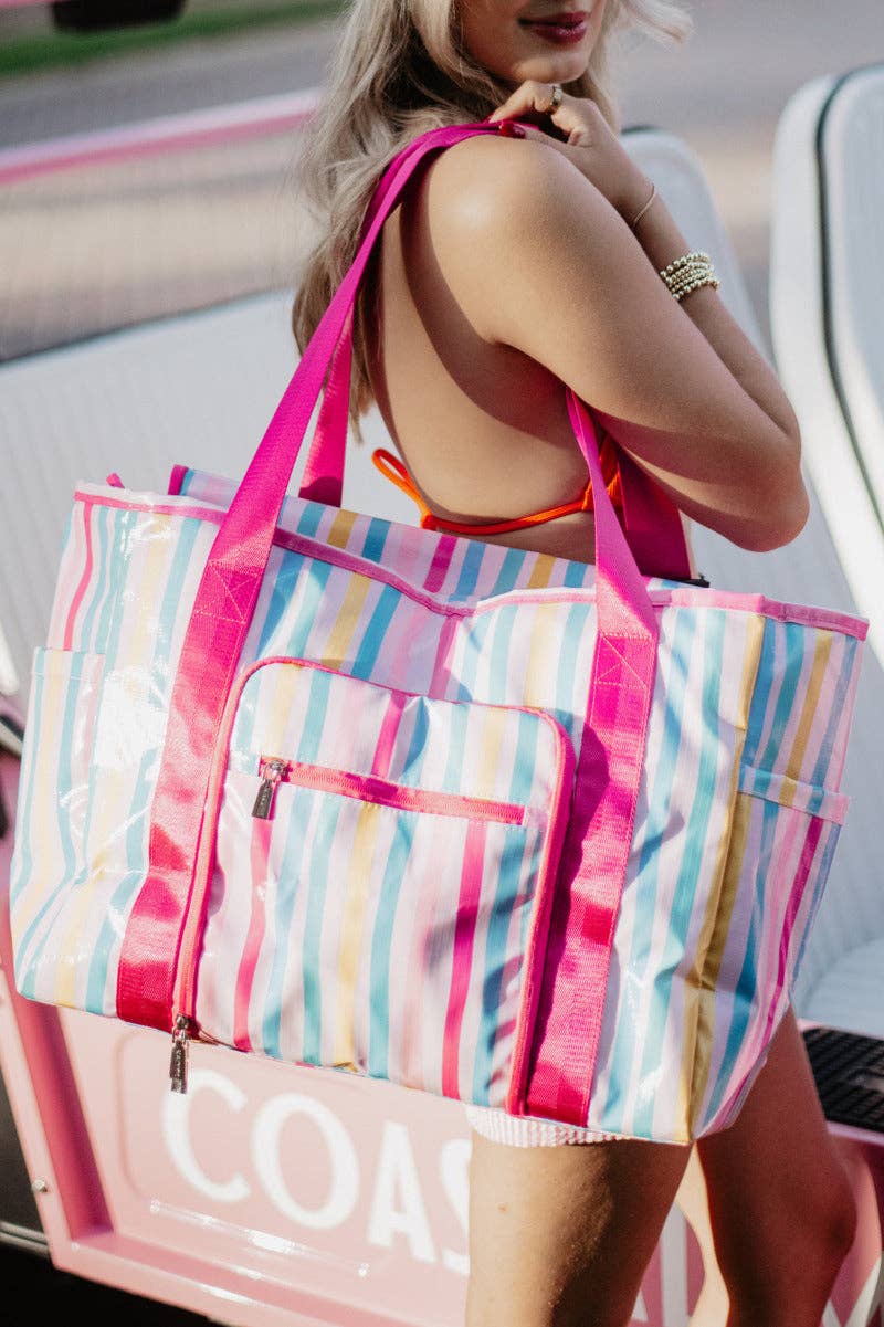 Multicolored Stripes Wholesale Oversized Foldable Tote