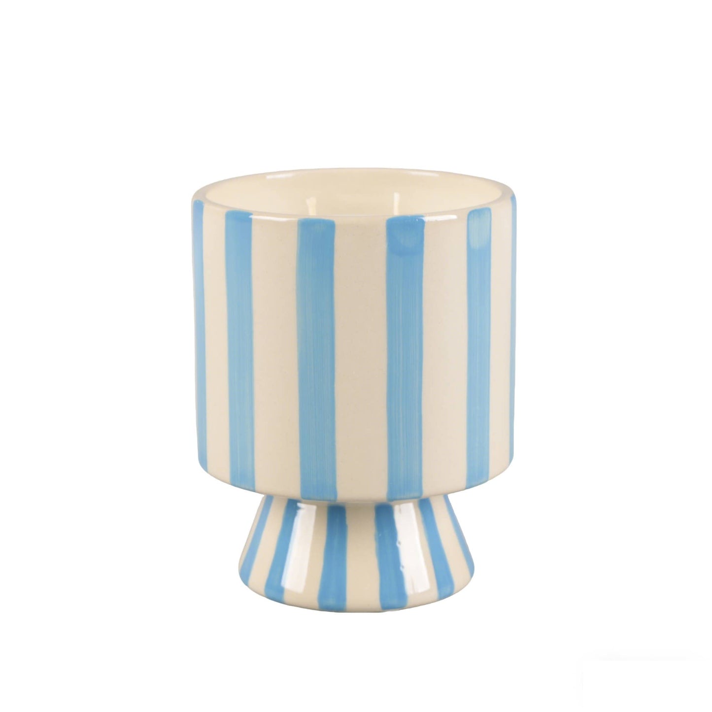 Blue Stripe Pedestal Glass Candle – Resort