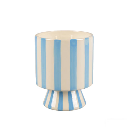 Blue Stripe Pedestal Glass Candle – Resort