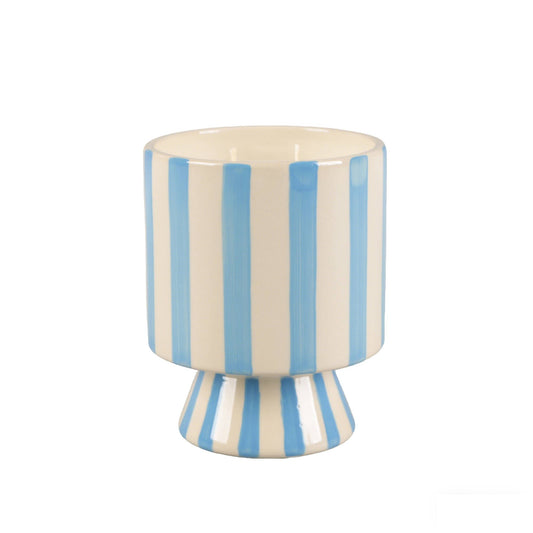 Blue Stripe Pedestal Glass Candle – Resort