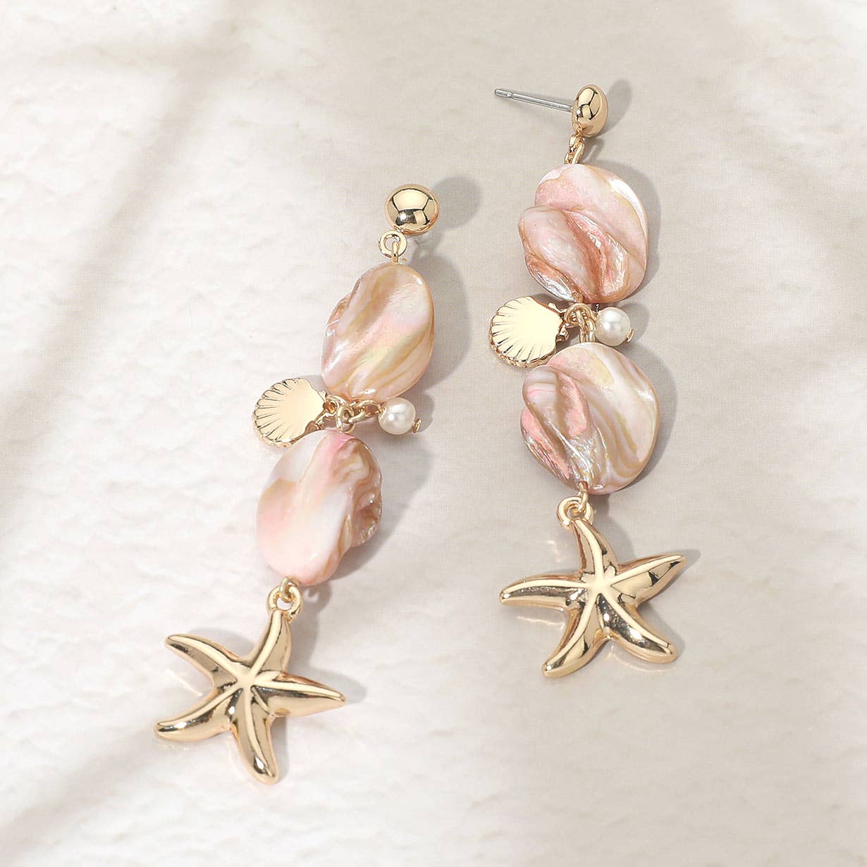 Coastal Starfish Charm Drop Statement Earrings