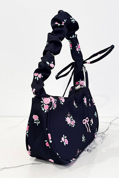 Lily Black Floral and Bow Shoulder Bag
