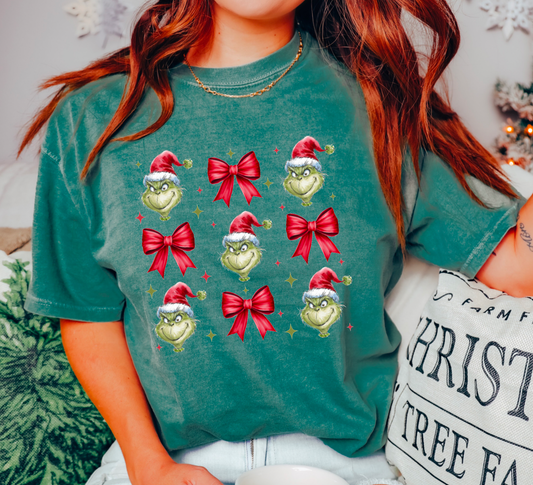 Grinch Coquette Bows Graphic Tee Christmas