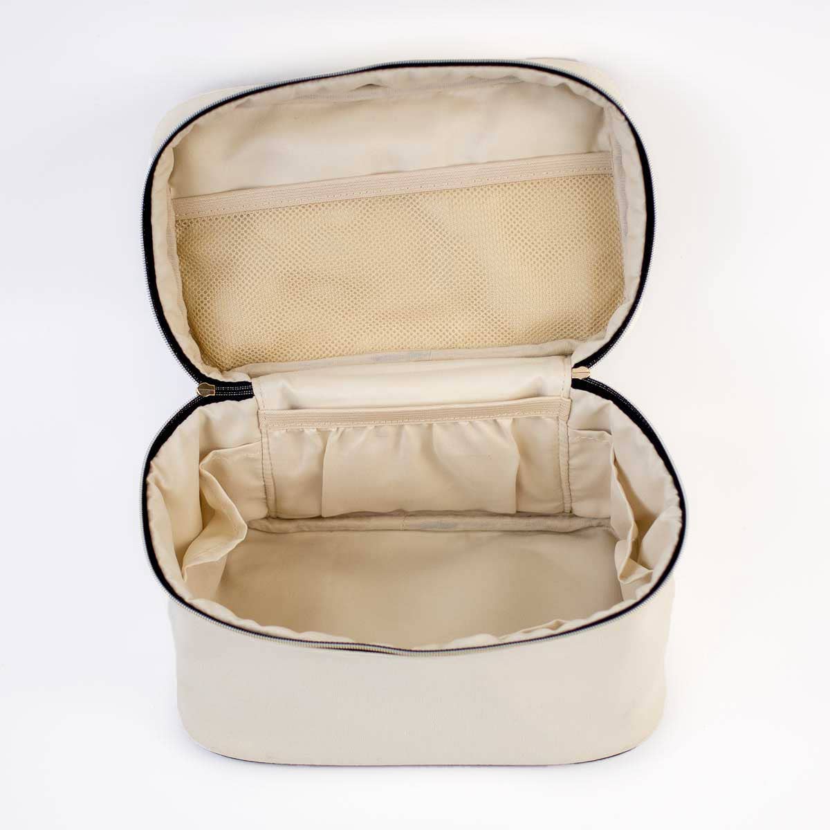 Presley Travel Cosmetic   Cream/Black   9x6.25x5.5