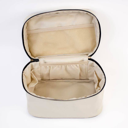Presley Travel Cosmetic   Cream/Black   9x6.25x5.5