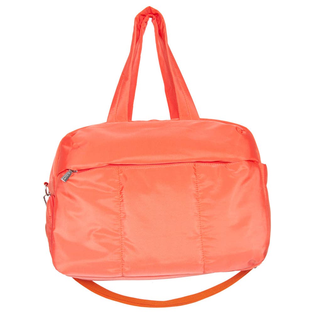 Coral Puffer Weekender Bag w/ Pass-Thru Slip