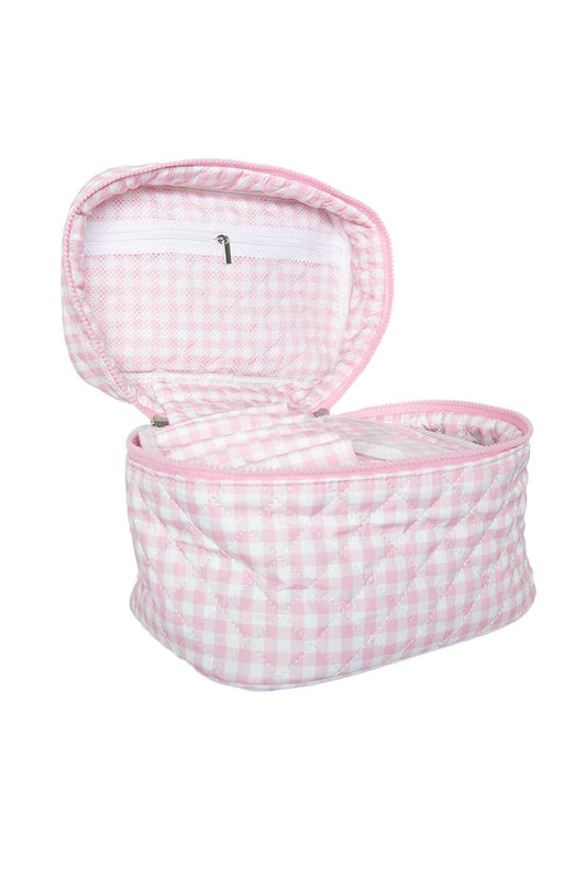 Light Pink Plaid Cosmetic Bag for Makeup