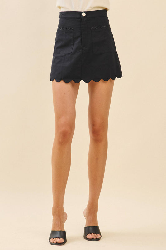High Waisted Scalloped Hem Detail Mini Skirt