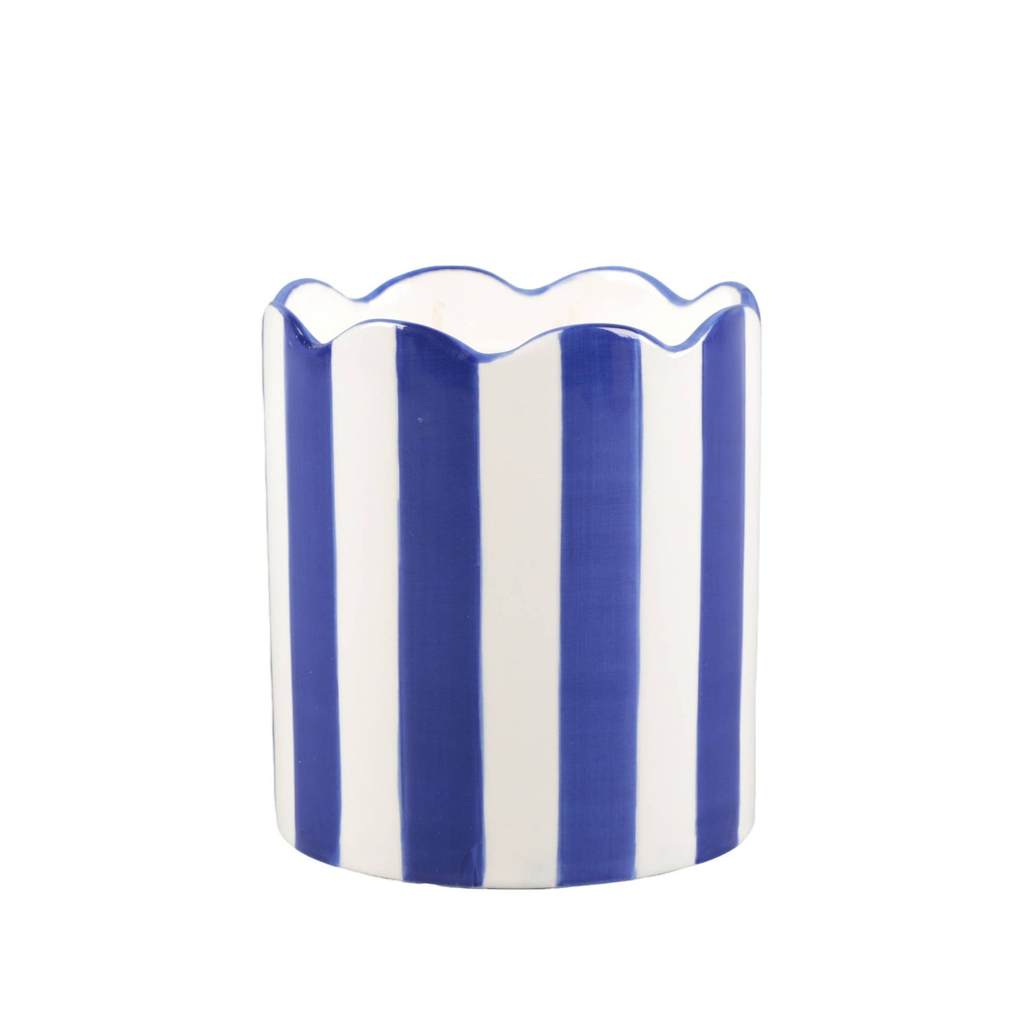 15 oz Blue & White Scallop Stripe Glass Candle – Sunshine