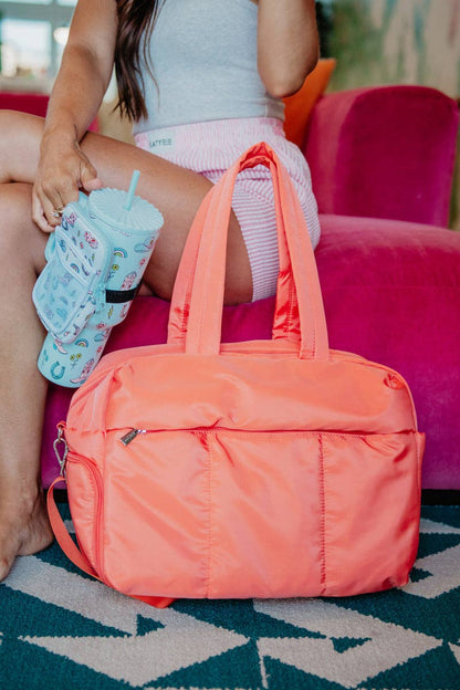 Coral Puffer Weekender Bag w/ Pass-Thru Slip