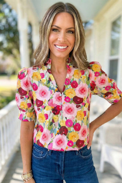 Flora V Neck Short Sleeve Blouse