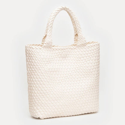 Faux Leather Braided Tote Bag w/Pouch
