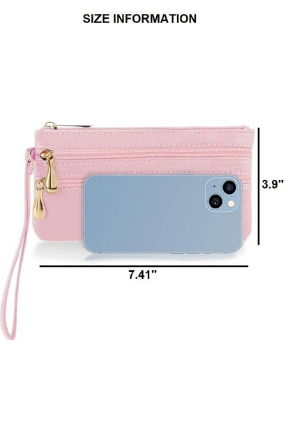 Leather Triple Zip Wrist Clutch