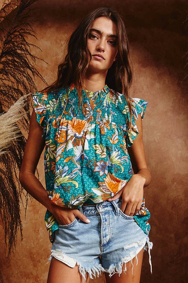 Ruffled Floral Print Top