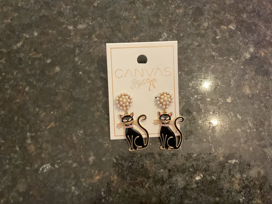 Black Cat Pearl Cluster Earrings