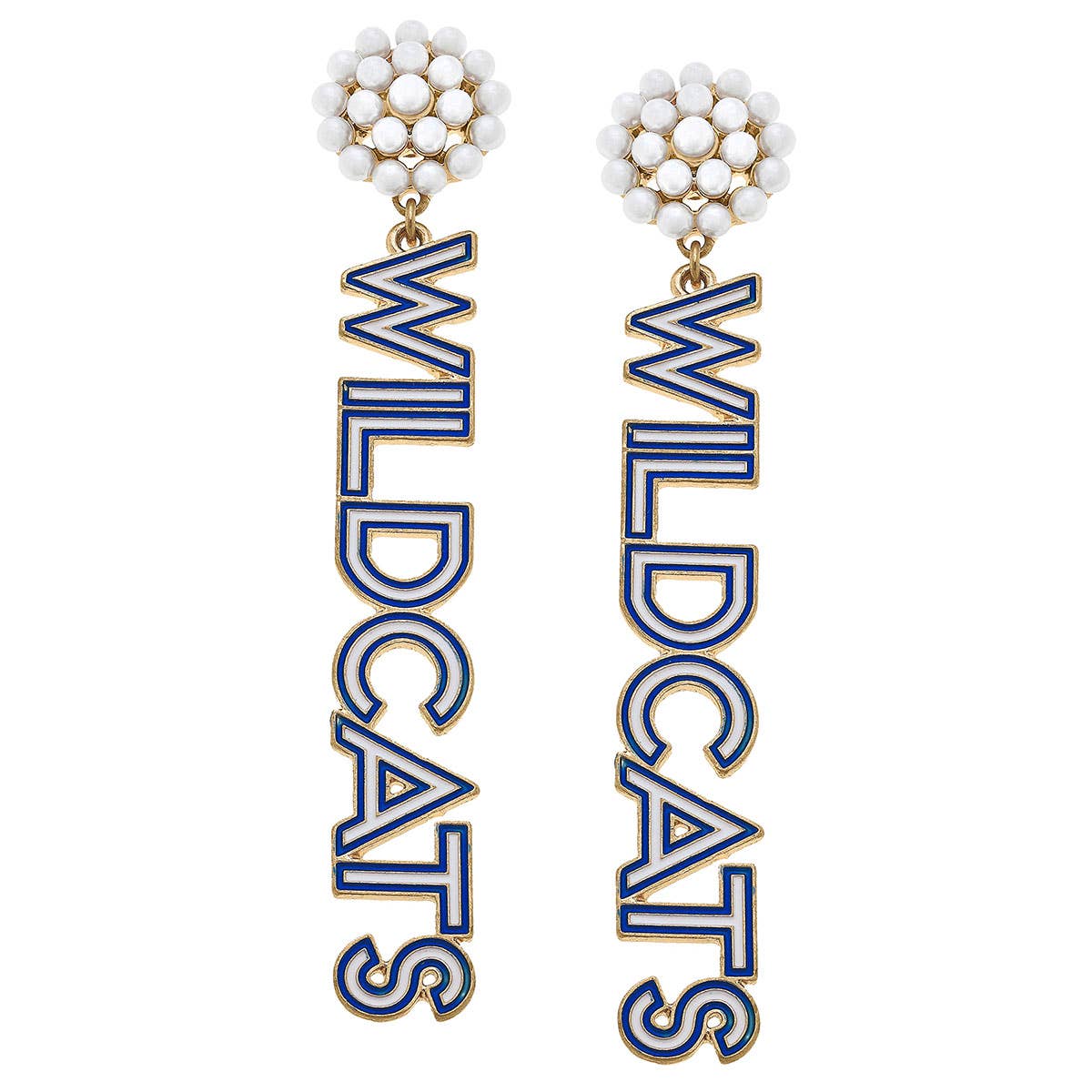 Wildcats Pearl Cluster Outline Enamel Drop Earrings