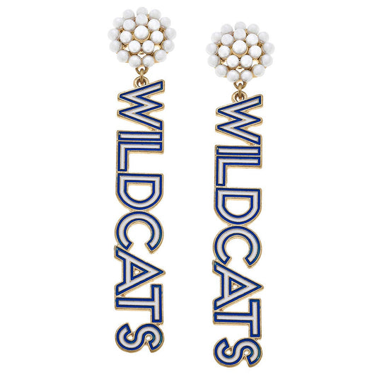 Wildcats Pearl Cluster Outline Enamel Drop Earrings