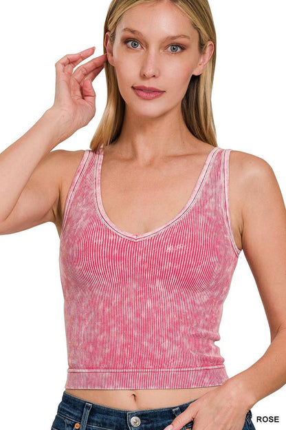 2 Way Neckline Washed Ribbed Tank Top