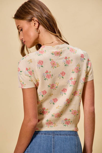 Floral Short Sleeves Sweater Top
