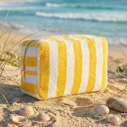 Striped Terry Cloth Cosmetic Pouch Bag
